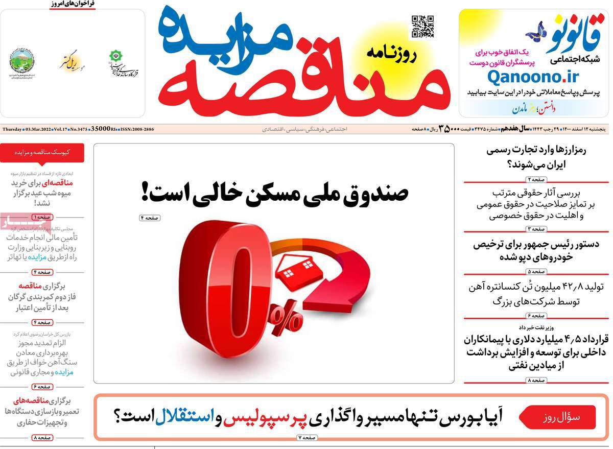 روزنامه مناقصه مزایده