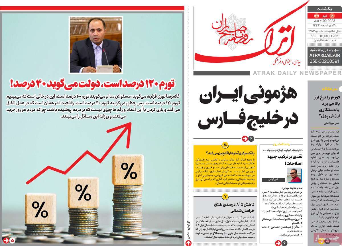 روزنامه اترک / صفحه اول روزنامه های استانی یکشنبه ۱۸ تیر ۱۴۰۲