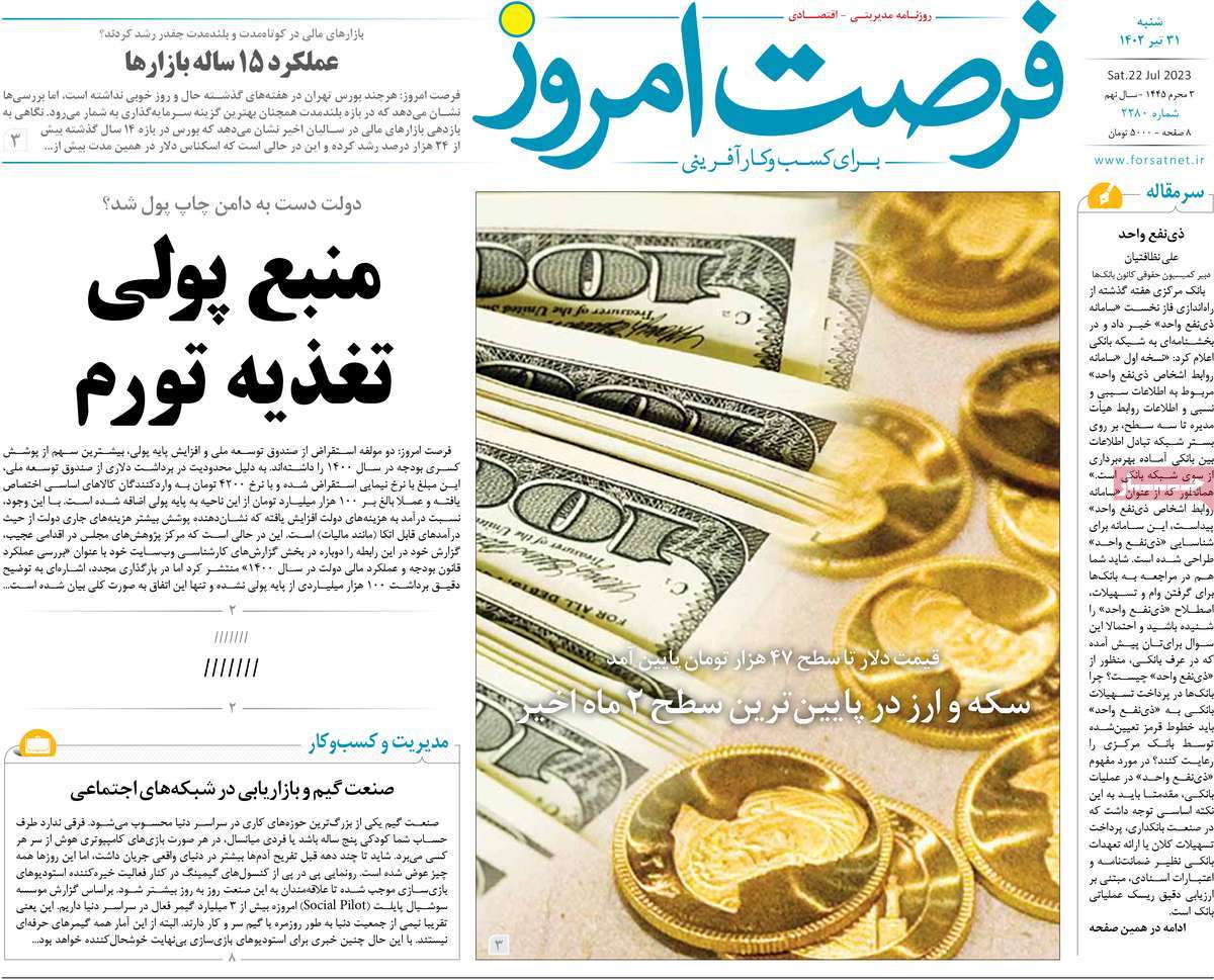 صفحه اول روزنامه های اقتصادی / روزنامه فرصت امروز