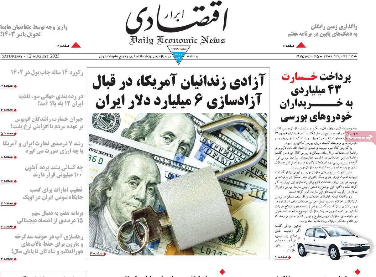 صفحه اول روزنامه های اقتصادی امروز  / روزنامه ابرار اقتصادی