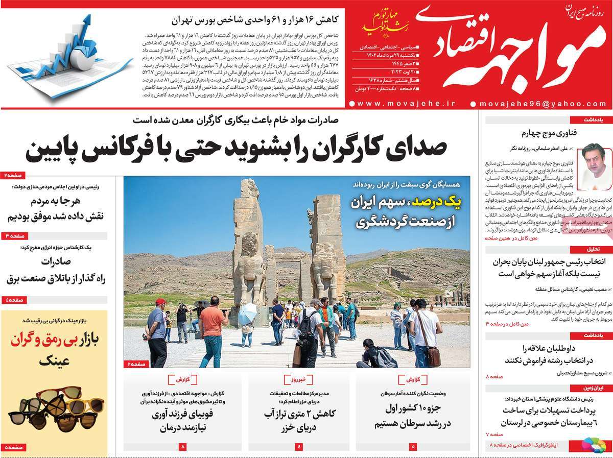صفحه اول روزنامه های اقتصادی امروز یکشنبه ۲۹ مرداد ۱۴۰۲ / روزنامه مواجهه