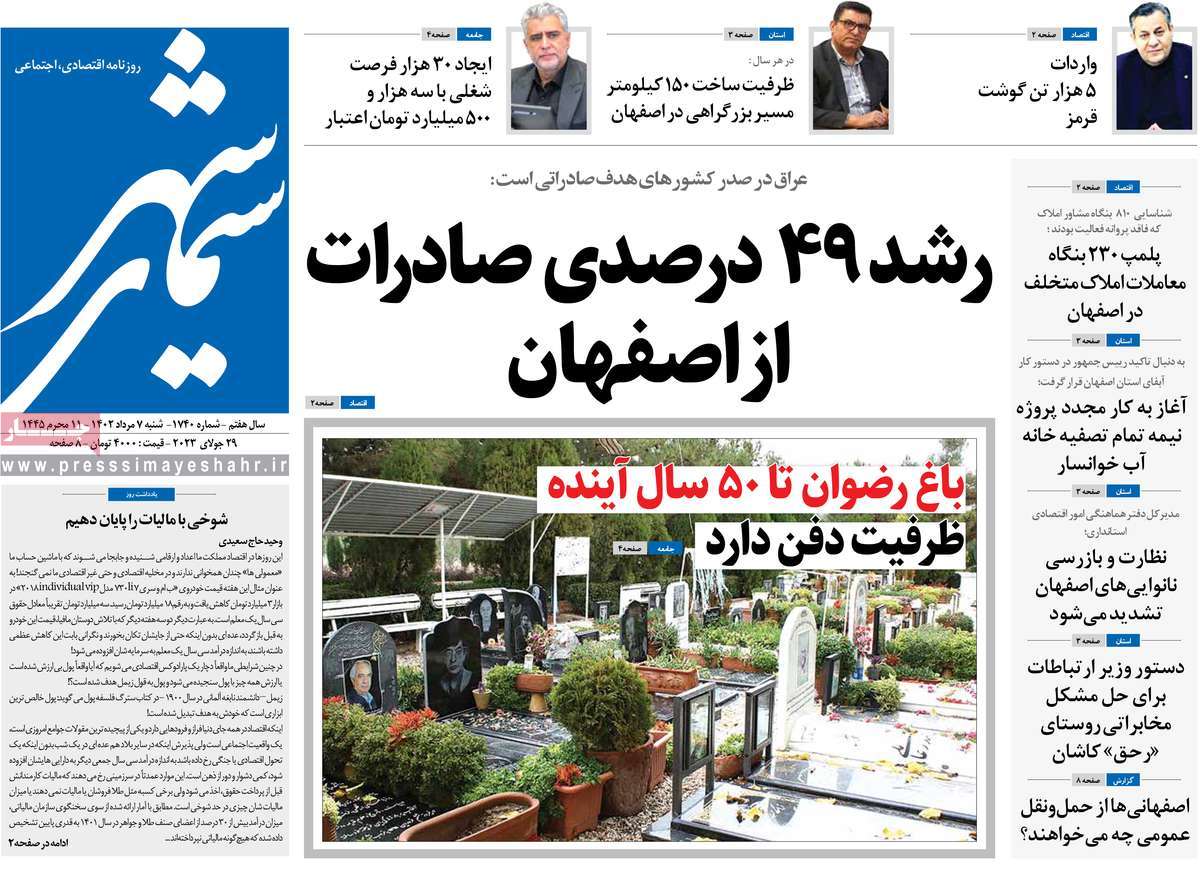 صفحه اول روزنامه های استانی / روزنامه سیمای شهر