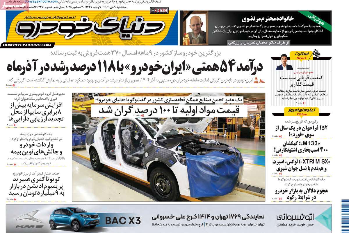 روزنامه دنیای خودرو