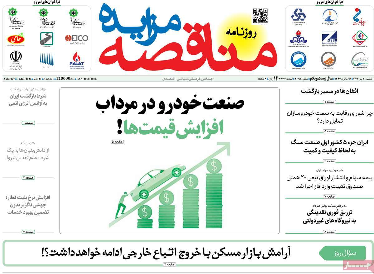 روزنامه مناقصه مزایده