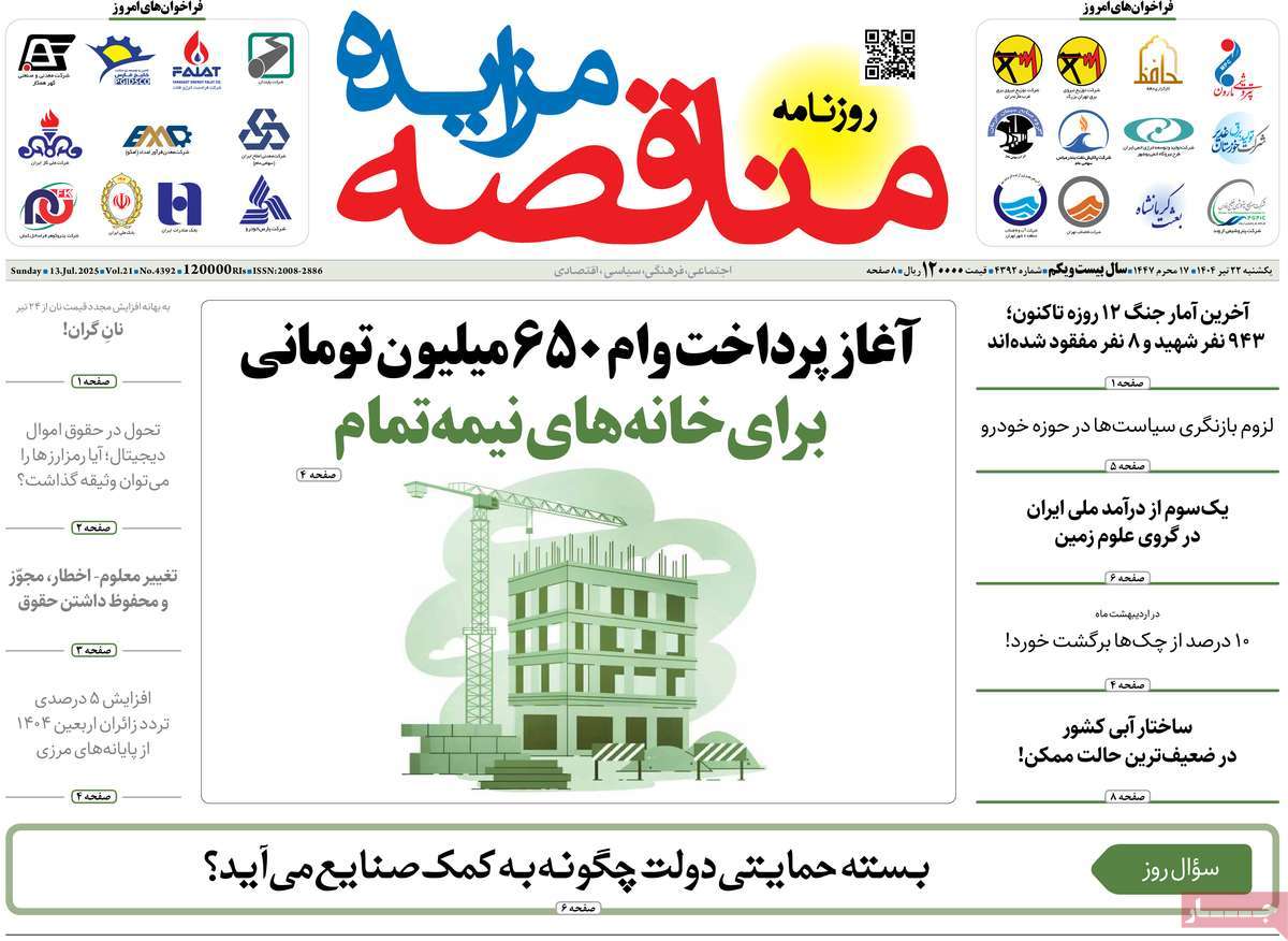 روزنامه مناقصه مزایده